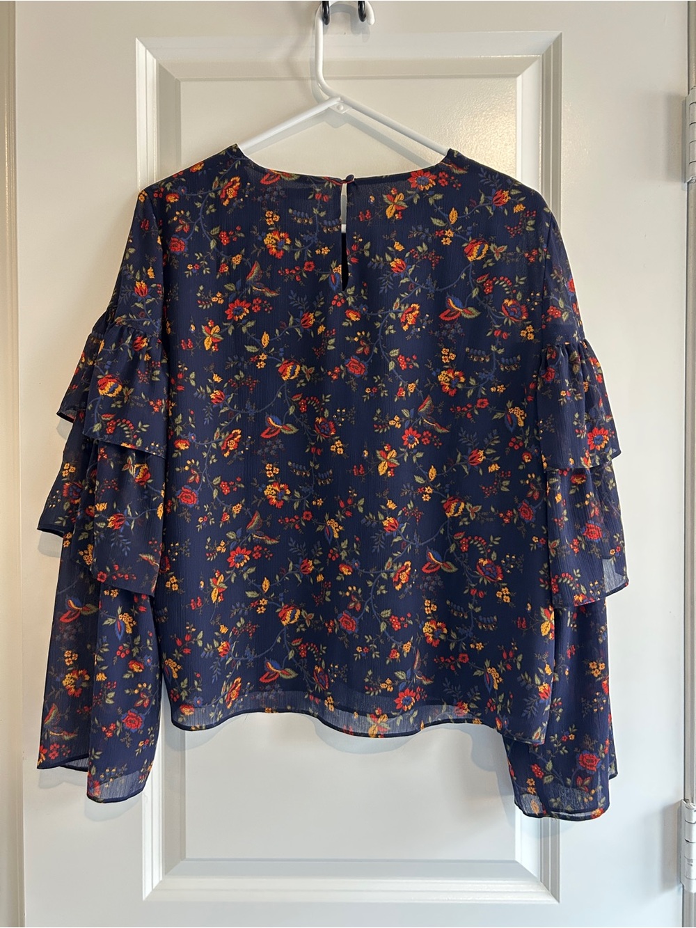 Madewell Navy Floral Tiered Ruffle Blouse - Picture 3 of 4
